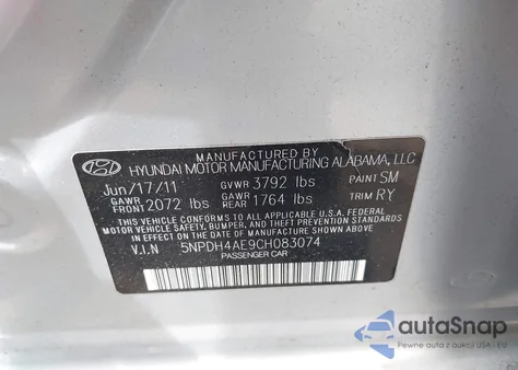 2012 Hyundai Elantra Limited z USA, uszkodzony, nr VIN 5NPDH4AE9CH083074